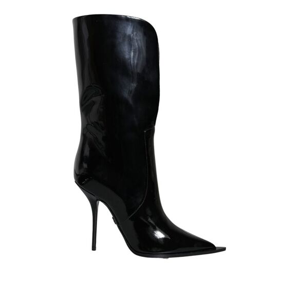 Dolce & Gabbana Patent Leather MidCalf Boots Stiletto Heel Women Black